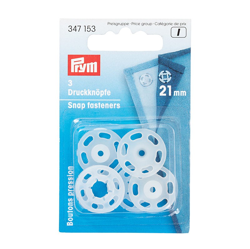 BOTTONI AUTOMATICI IN PLASTICA TRASPARENTE 21 MM 3 PZ PRYM