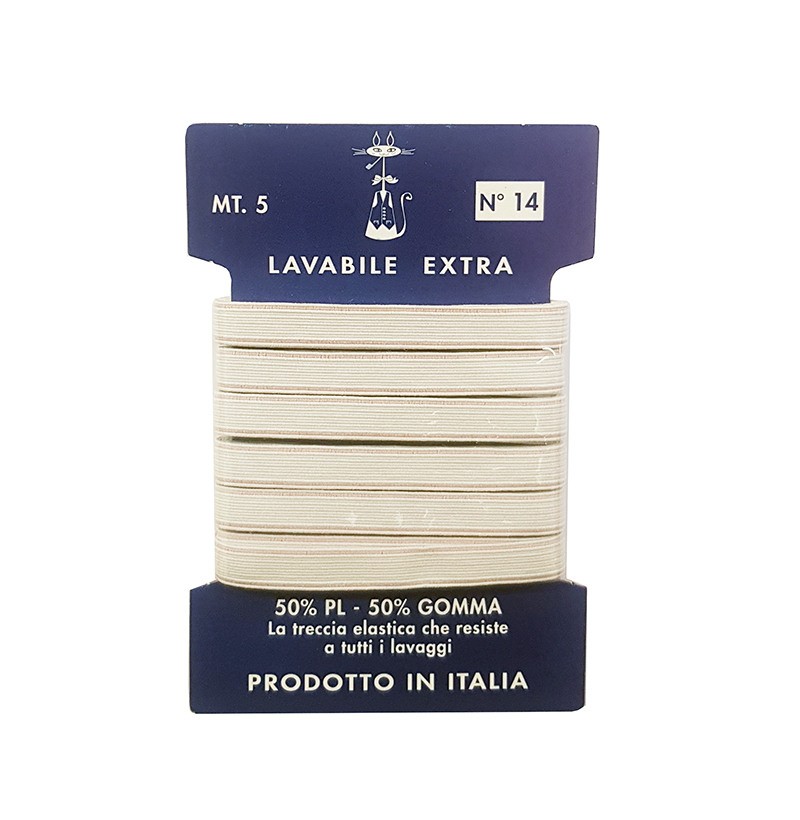 TRECCIA ELASTICA EXTRA LAVABILE 9 MM 5 METRI COLORE BCO