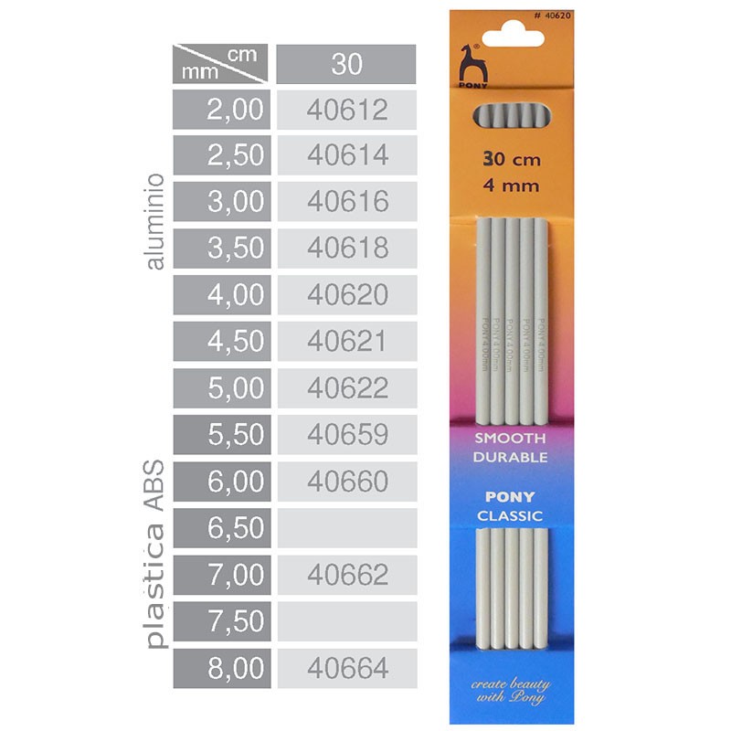 FERRI PER CALZA PONY DOPPIA PUNTA MISURA 5.5 MM PLASTICA ABS 30 CM