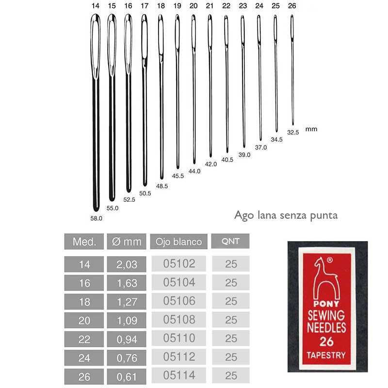 AGHI LANA SENZA PUNTA TAPESTRY MISURA 18 CARTINA DA 25 AGHI