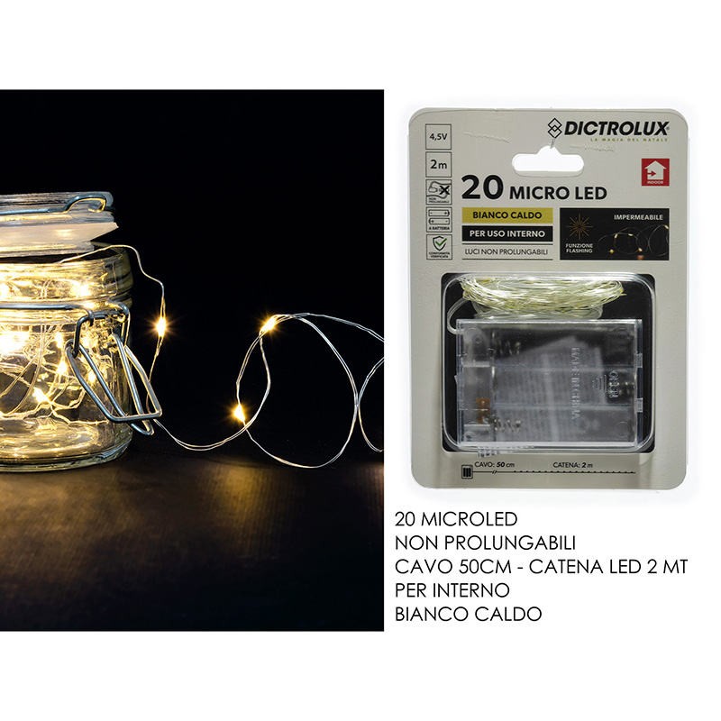 FILO NUDO 20 LED B/O FLASH BIANCO CALDO