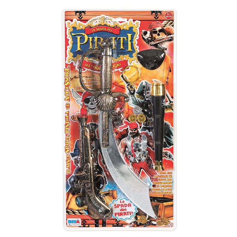 SET PIRATI CON SPADA PISTOLA E ACCESSORI BLISTER