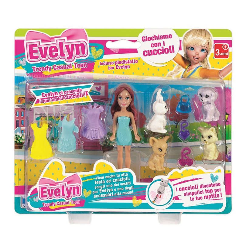 BAMBOLA MINI EVELYN 8 CM 3 VESTITI E ACC.