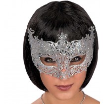 MASCHERA IN PLASTICA CON GLITTER ARGENTO