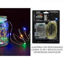 CATENA 100 MICROLED CON TELECOMANDO A BATTERIA MULTICOLORE 10 METRI