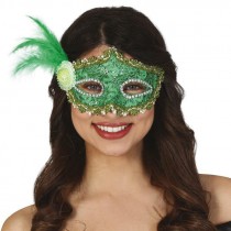 MASCHERINA VERDE CON PIUME