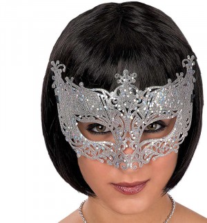 MASCHERA IN PLASTICA CON GLITTER ARGENTO