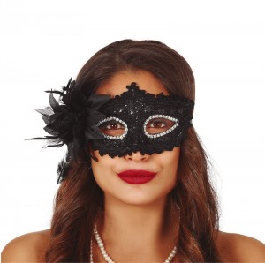 MASCHERA NERA CON FIORE