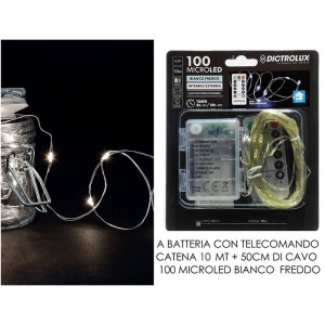 CATENA 100 MICROLED CON TELECOMANDO A BATTERIA BIANCO FREDDO 10 METRI