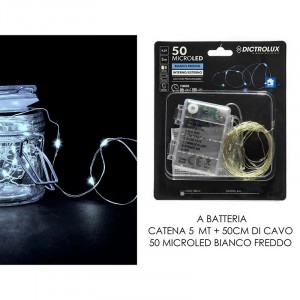 CATENA 50 MICROLED CON TIMER BIANCO FREDDO A BATTERIA 5 METRI