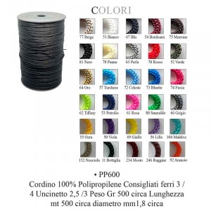 CORDINO 100% POLIPROPILENE F 3/4 U 2.5/3 500 GR 500 MT D 1.8 MM COL 70 ROSSO