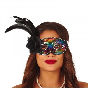MASCHERINA MULTICOLORE CON PIUME