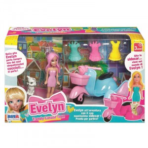 BAMBOLA MINI EVELYN 8 CM SCOOTER + 3 VESTITI