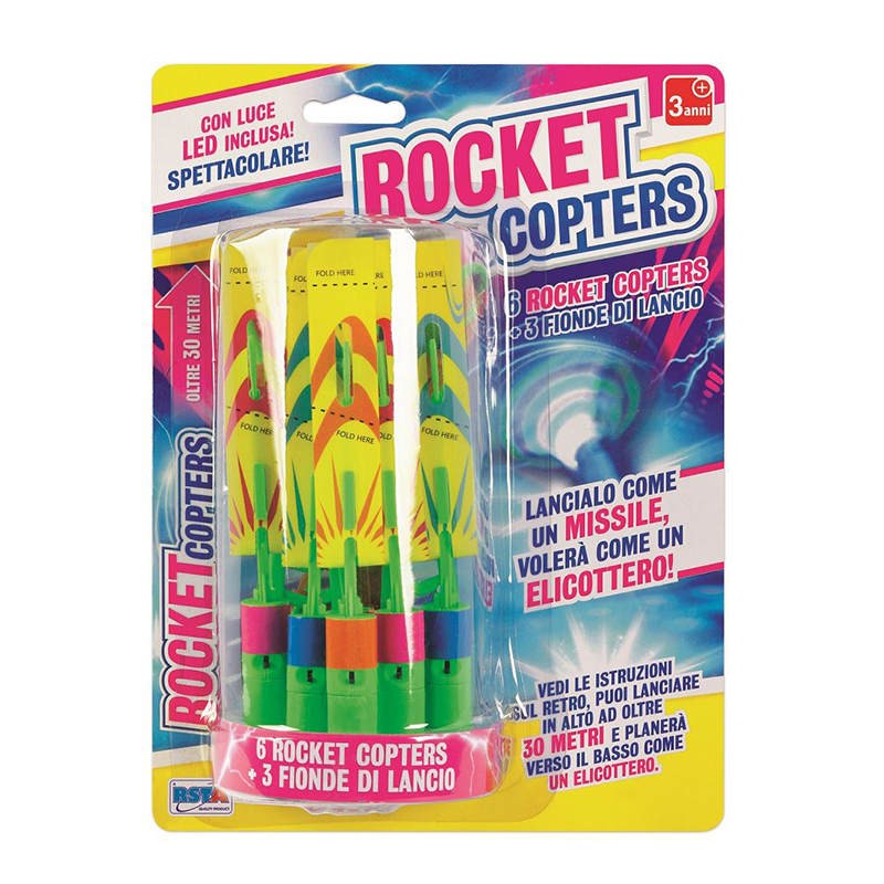 SET 6 ELICOTTERI CON LED E 3 FIONDE LANCIO BLISTER