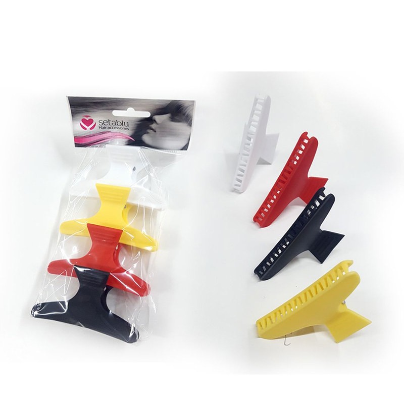 PINZA PARRUCCHIERE 4 PZ VARI COLORI CON CAVALLOTTO