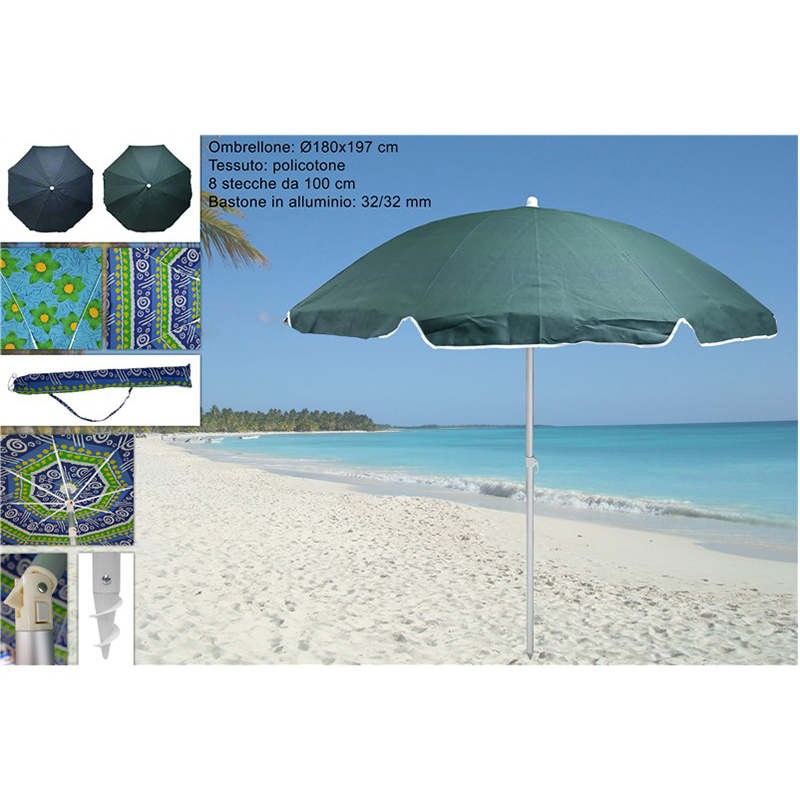 OMBRELLONE 200 ALLUMINIO COTONE DUPLEX  FIBERGLASS 32/32