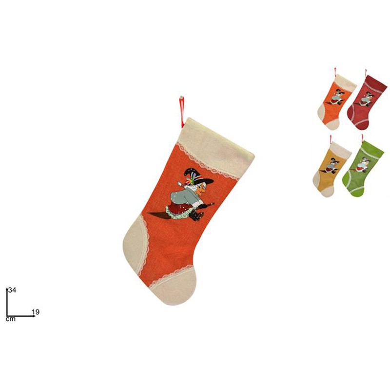 CALZA BEFANA JUTA 4 COLORI 34 CM