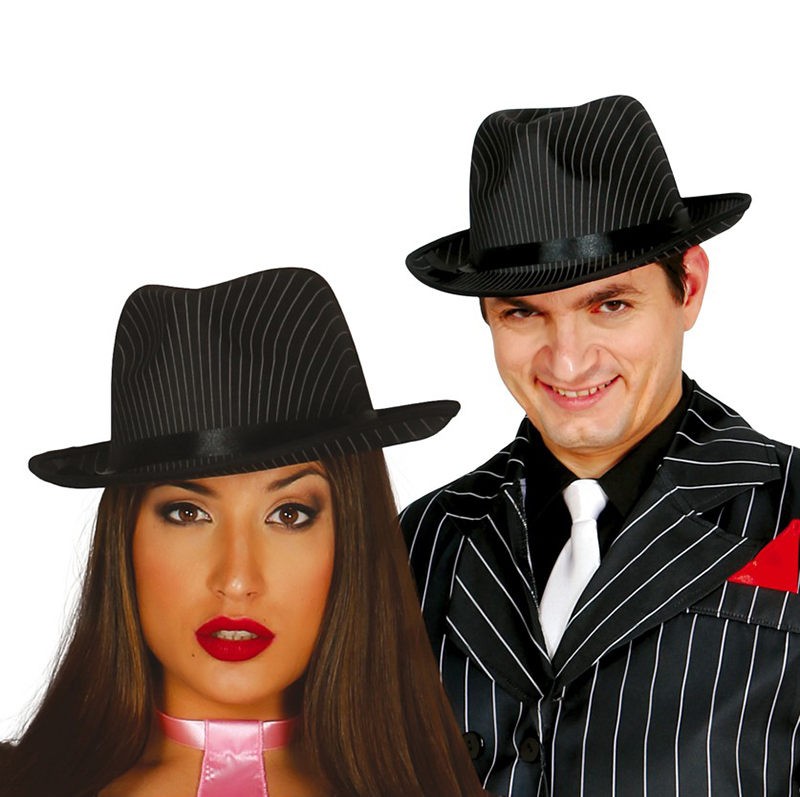 CAPPELLO GANGSTER RASO NERO GESSATO