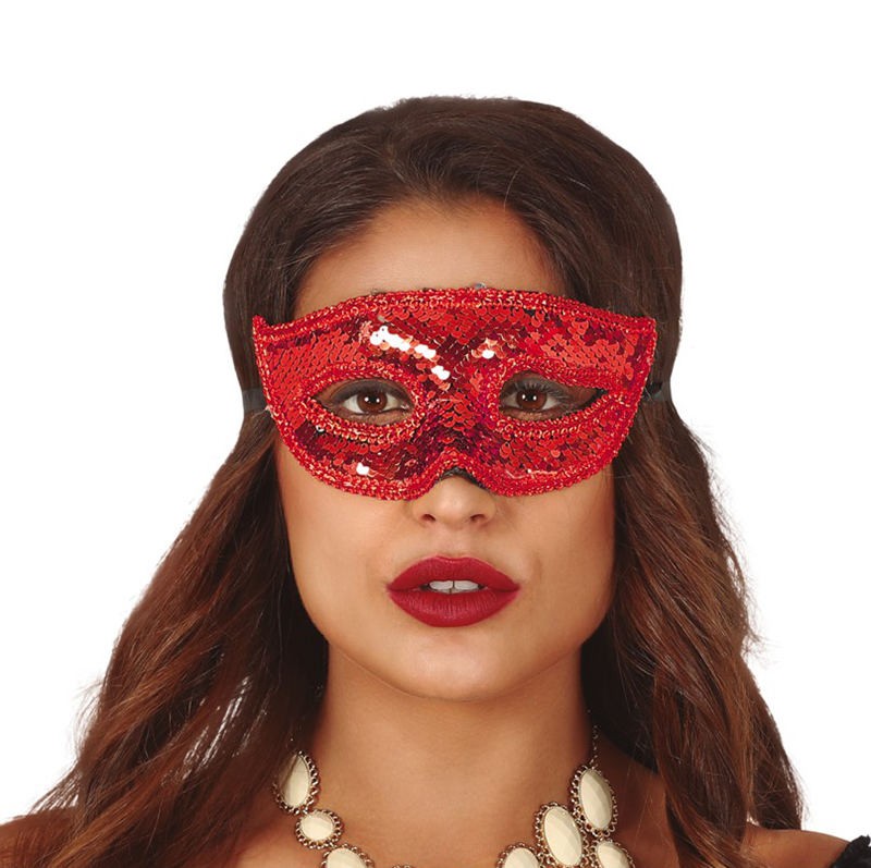 MASCHERA CON PAILLETTES ROSSA