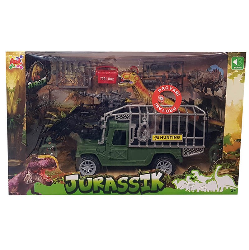 SET AUTOMEZZO JUNGLA DINOSAURO PERSONAGGI E ACC. CON SUONO