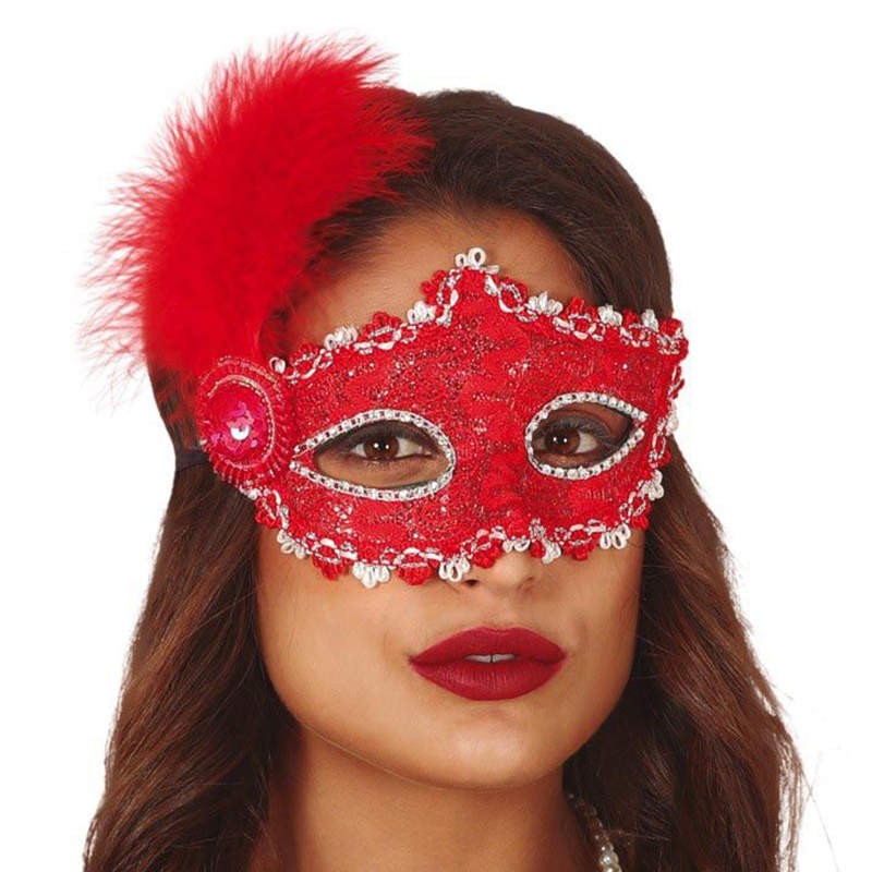 MASCHERINA ROSSA CON PIUME