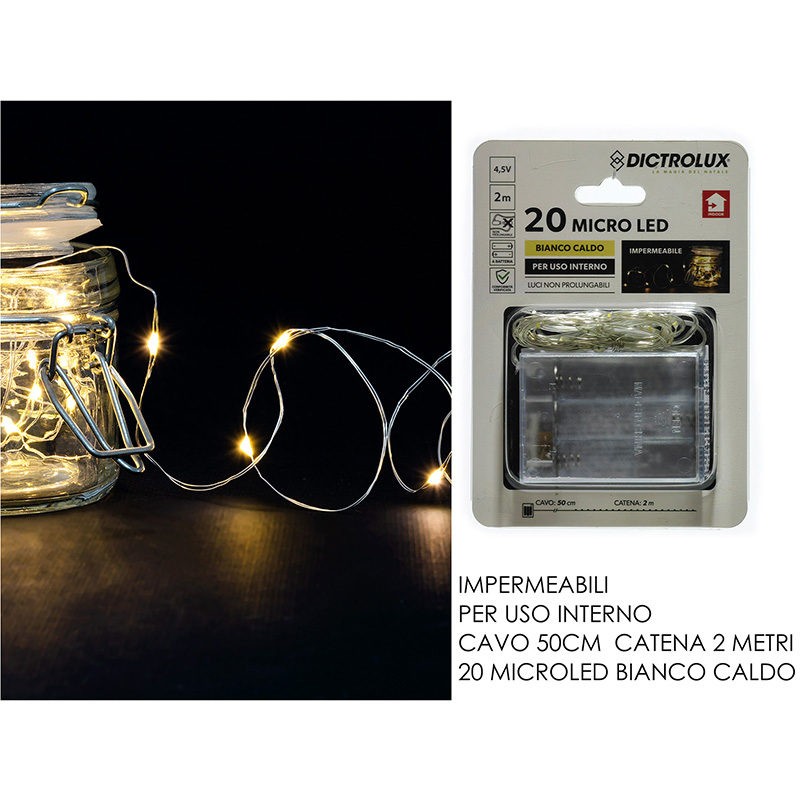 FILO NUDO 20 MICROLED B/O BIANCO CALDO 2 METRI