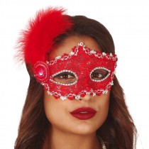 MASCHERINA ROSSA CON PIUME